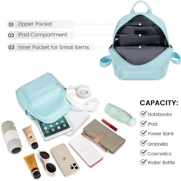 Women Light Blue Nylon Small Waterproof Mini Backpack main image 8